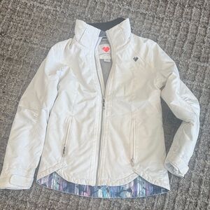 Obermeyer White Girls' Water-Resistant Jacket with Patterned Hem
